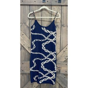 Adrienne Vittadini Knit Sheath Dress Chain Jacquard Spaghetti Strap Women's M‎